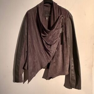 Blank NYC Size Large Private Practice‎ Gray Draped Vegan Leather Moto Jacket NWT